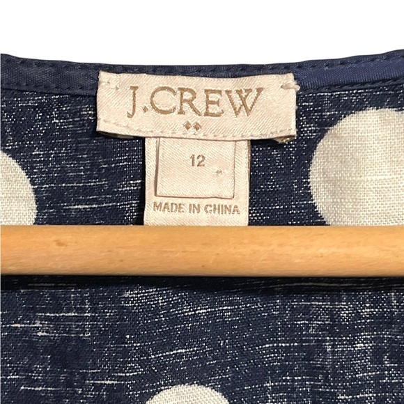 J. Crew Navy Blue White Polka Dot Linen Cotton Peplum Top Size 12 - Picture 3 of 10